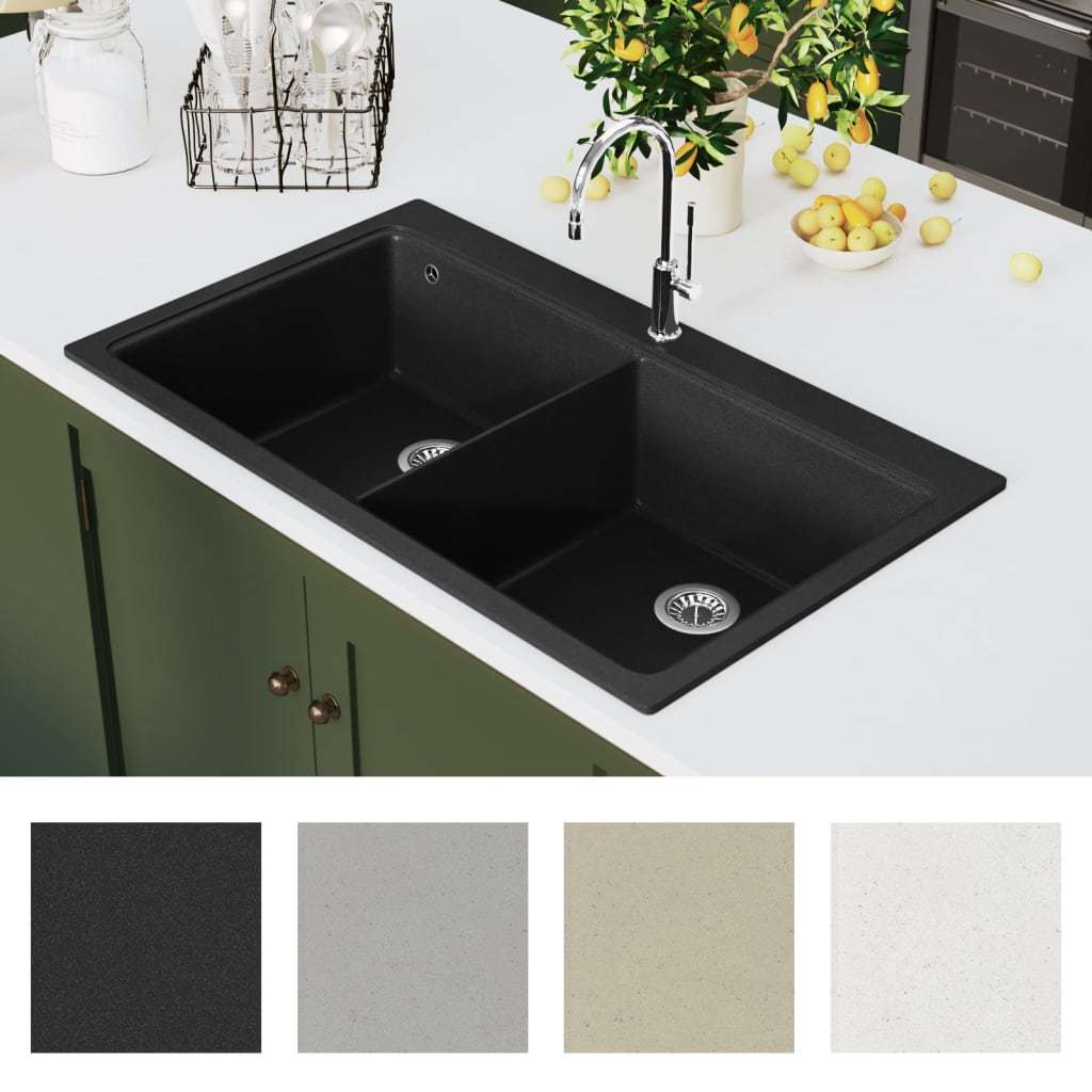 Granitspüle Doppelbecken Schwarz