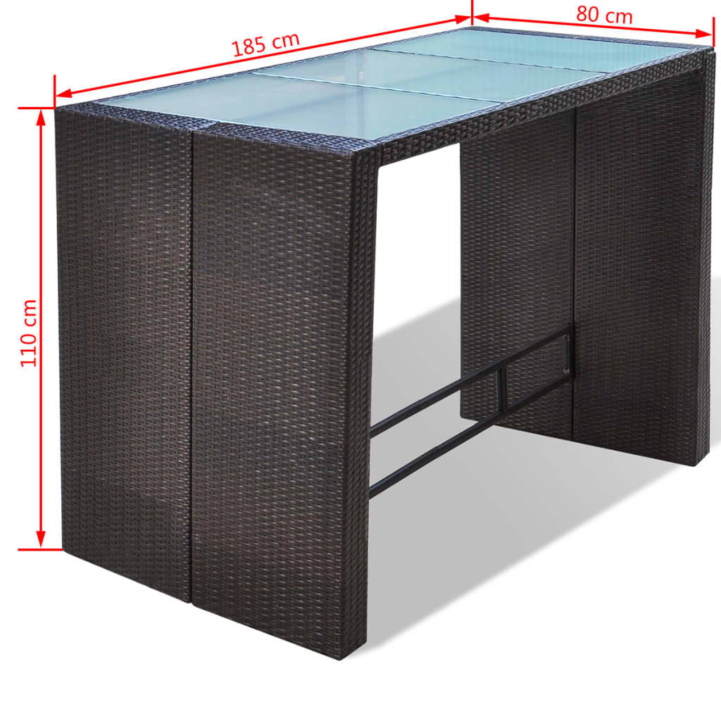 7-tlg. Gartenbar-Set mit Auflagen Poly Rattan Braun