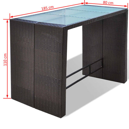 7-tlg. Gartenbar-Set mit Auflagen Poly Rattan Braun