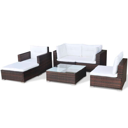 6-tlg. Garten-Lounge-Set mit Auflagen Poly Rattan Braun