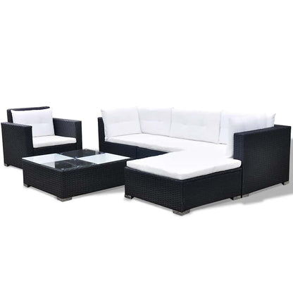 6-tlg. Garten-Lounge-Set mit Auflagen Poly Rattan Schwarz