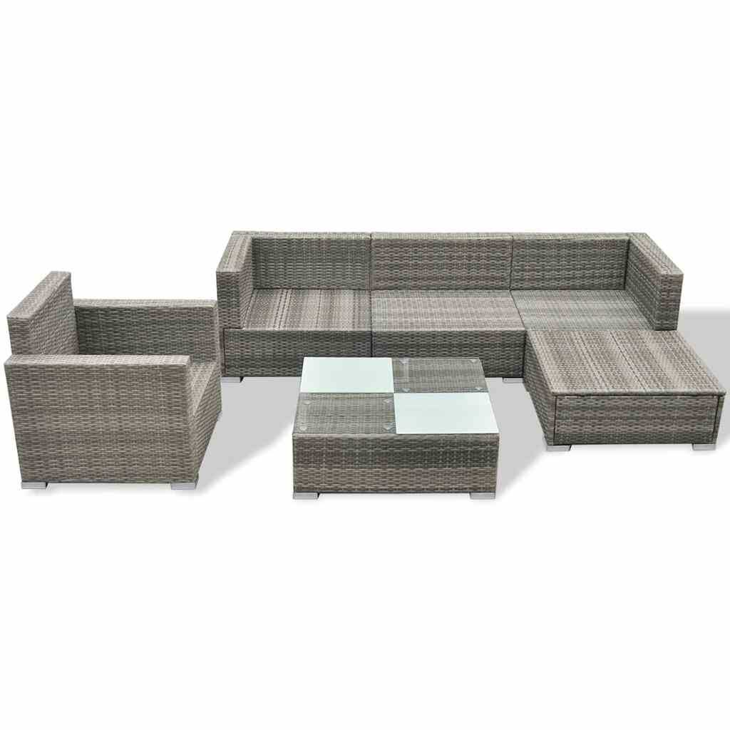 6-tlg. Garten-Lounge-Set mit Auflagen Poly Rattan Grau