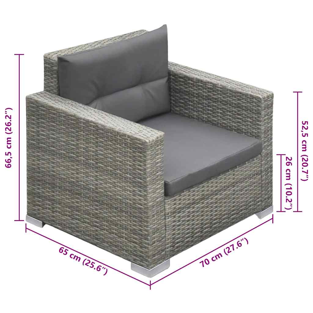 6-tlg. Garten-Lounge-Set mit Auflagen Poly Rattan Grau