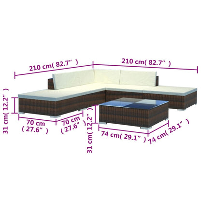6-tlg. Garten-Lounge-Set mit Auflagen Poly Rattan Braun