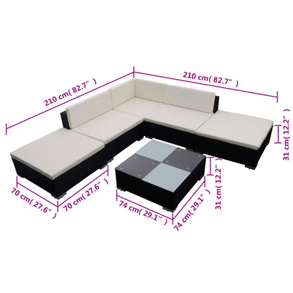 6-tlg. Garten-Lounge-Set mit Auflagen Poly Rattan Schwarz
