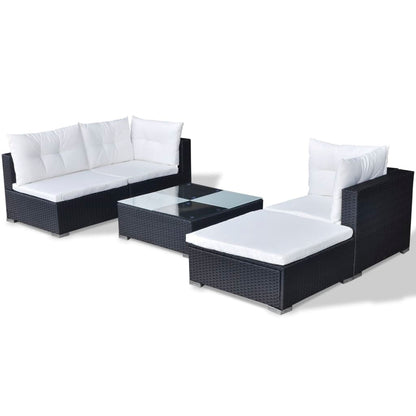 5-tlg. Garten-Lounge-Set mit Kissen Poly Rattan Schwarz