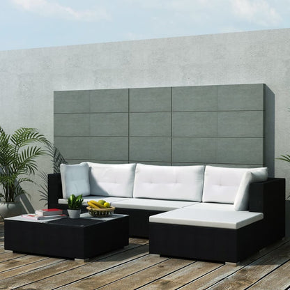 5-tlg. Garten-Lounge-Set mit Kissen Poly Rattan Schwarz
