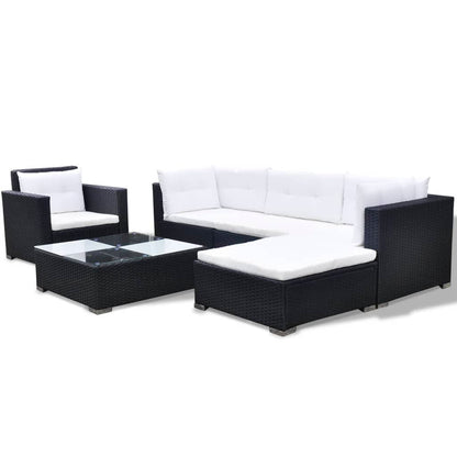 6-tlg. Garten-Lounge-Set mit Auflagen Poly Rattan Schwarz