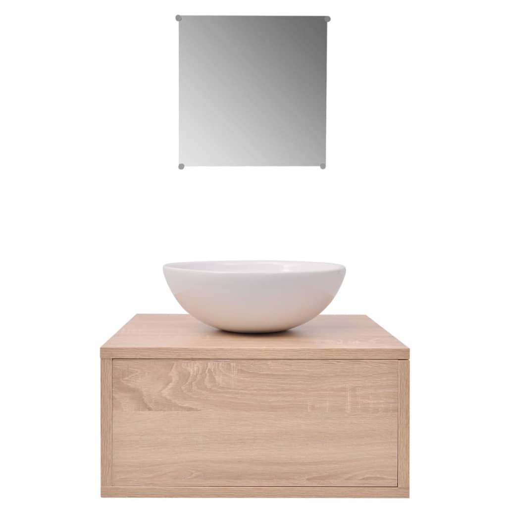 3-tlg. Badmöbel und Waschbecken Set Beige