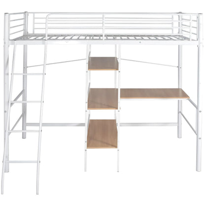Hochbett mit Schreibtisch Weiß & Braun Metall 90×200 cm