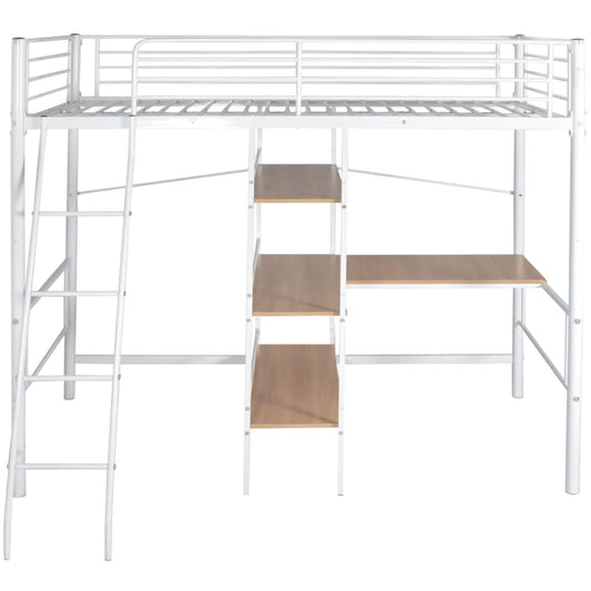 Hochbett mit Schreibtisch Weiß & Braun Metall 90×200 cm