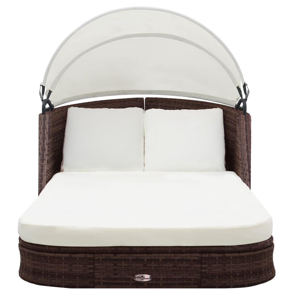 Sonnenliege mit Dach Poly Rattan Braun