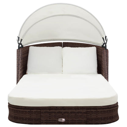 Sonnenliege mit Dach Poly Rattan Braun