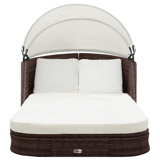 Sonnenliege mit Dach Poly Rattan Braun