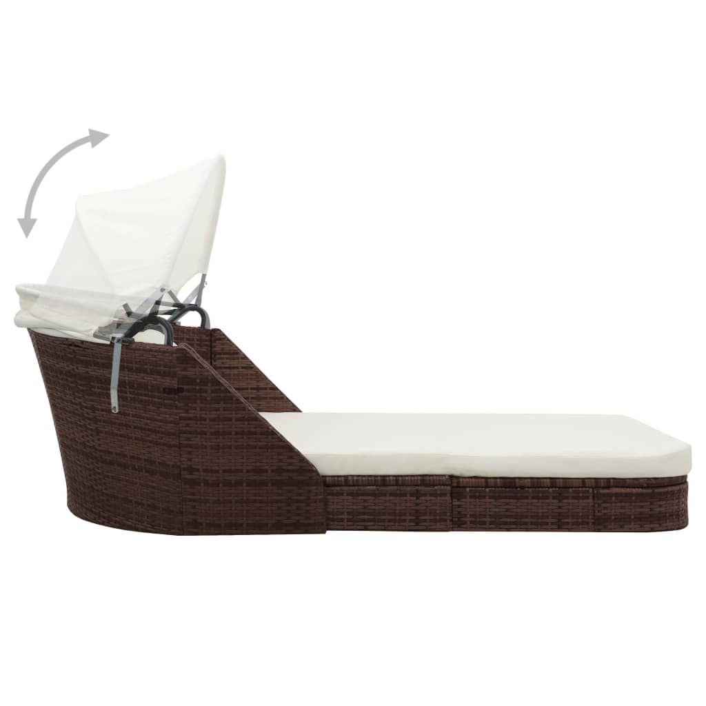 Sonnenliege mit Dach Poly Rattan Braun