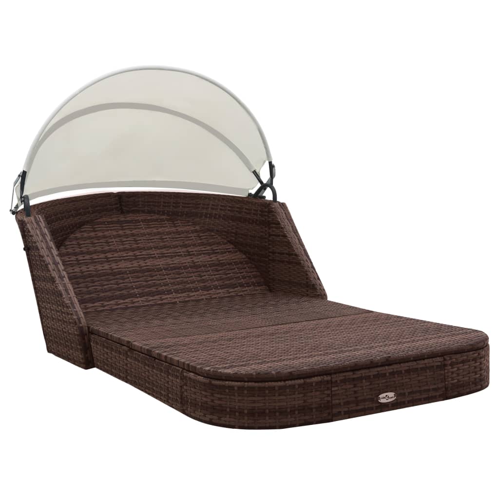 Sonnenliege mit Dach Poly Rattan Braun