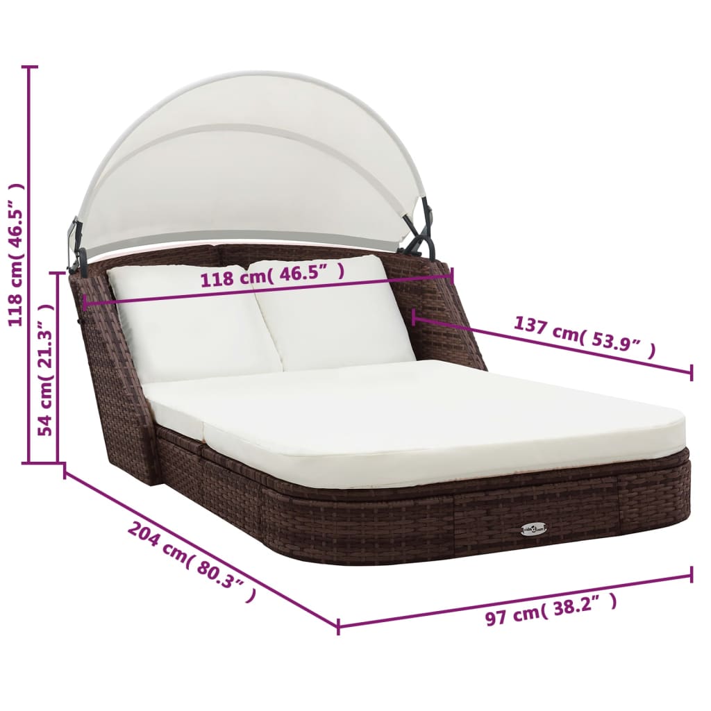Sonnenliege mit Dach Poly Rattan Braun