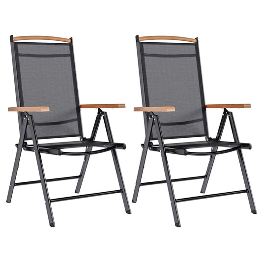Gartenstühle Klappbar 2 Stk. Aluminium und Textilene Schwarz