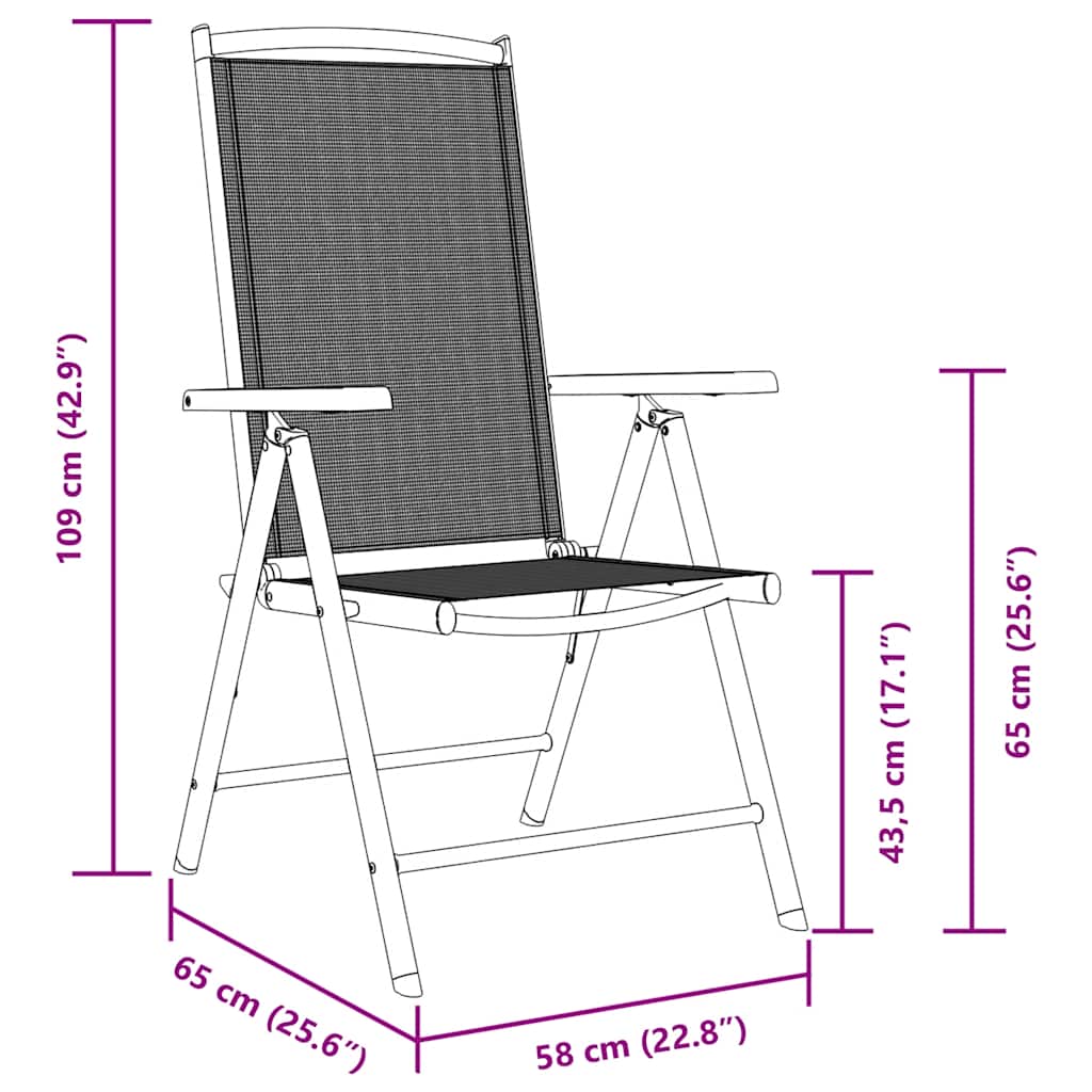 Gartenstühle Klappbar 2 Stk. Aluminium und Textilene Schwarz