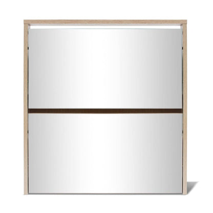 Schuhschrank mit 2 Fächern Spiegel Eiche-Optik 63x17x67 cm