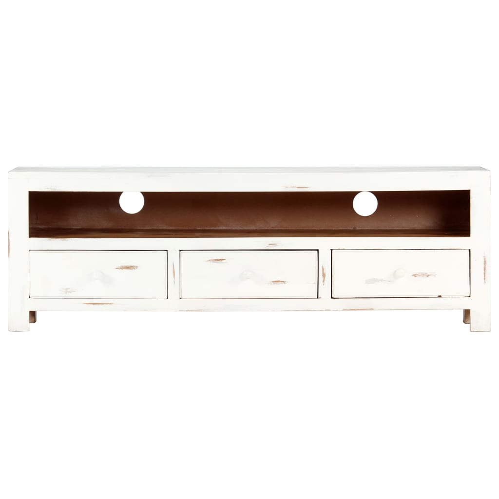 TV-skab Hvid 120 x 30 x 40 cm Massivt akacietræ
