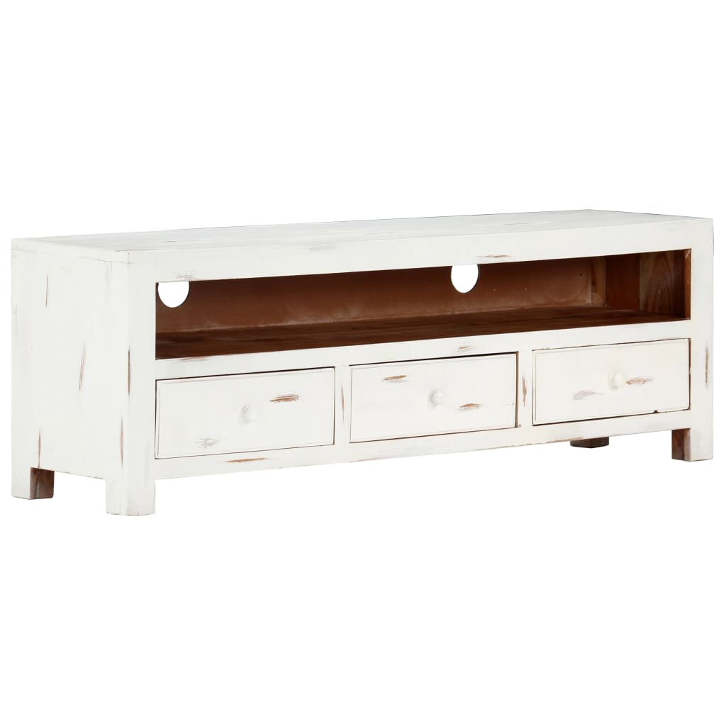 TV-skab Hvid 120 x 30 x 40 cm Massivt akacietræ