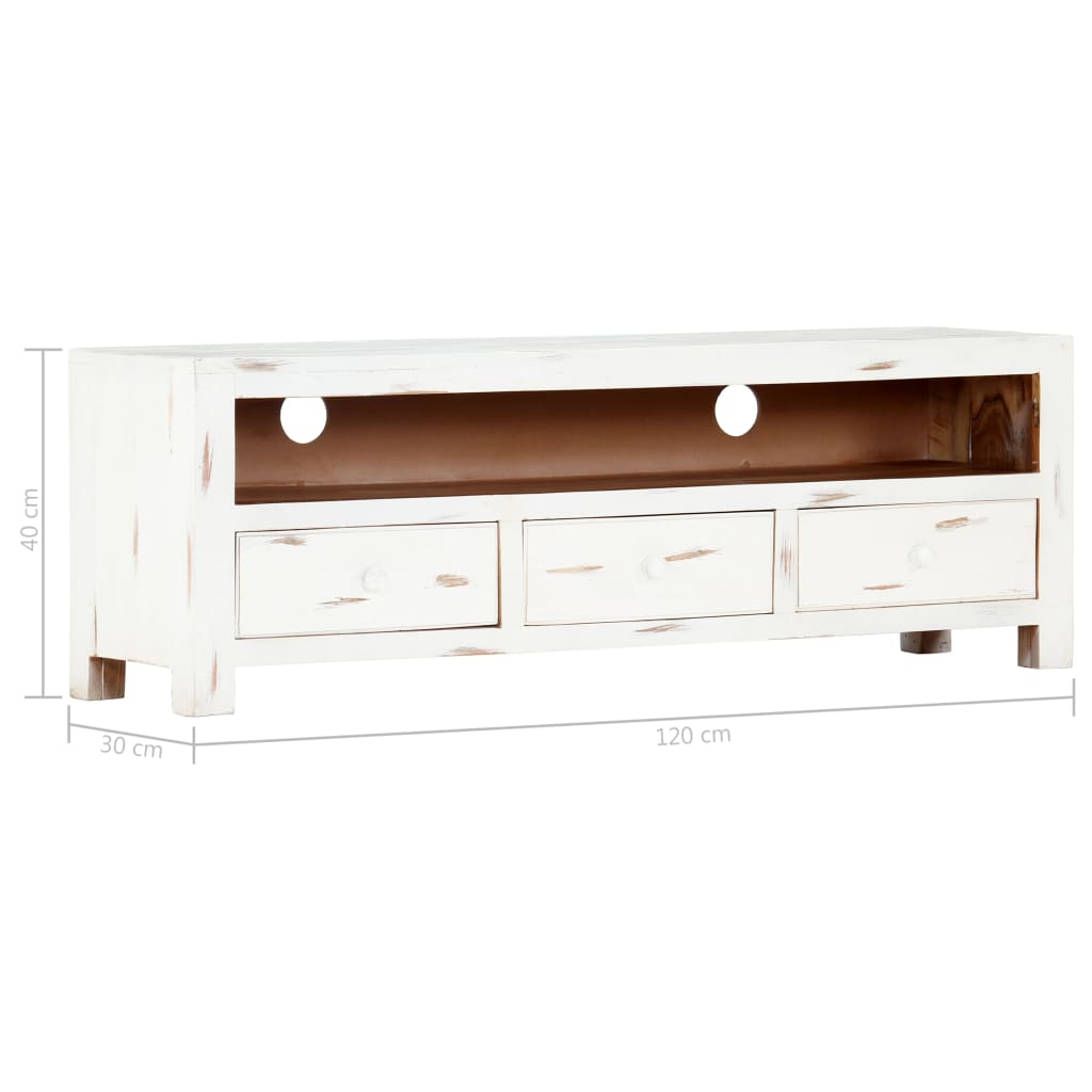 TV-skab Hvid 120 x 30 x 40 cm Massivt akacietræ