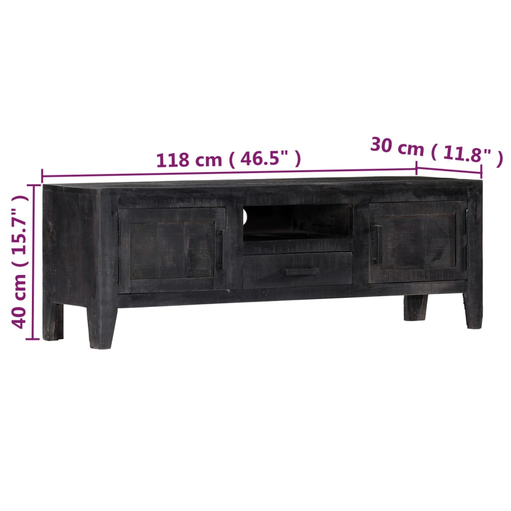 TV-skab Sort 118x30x40 cm Massivt mangotræ