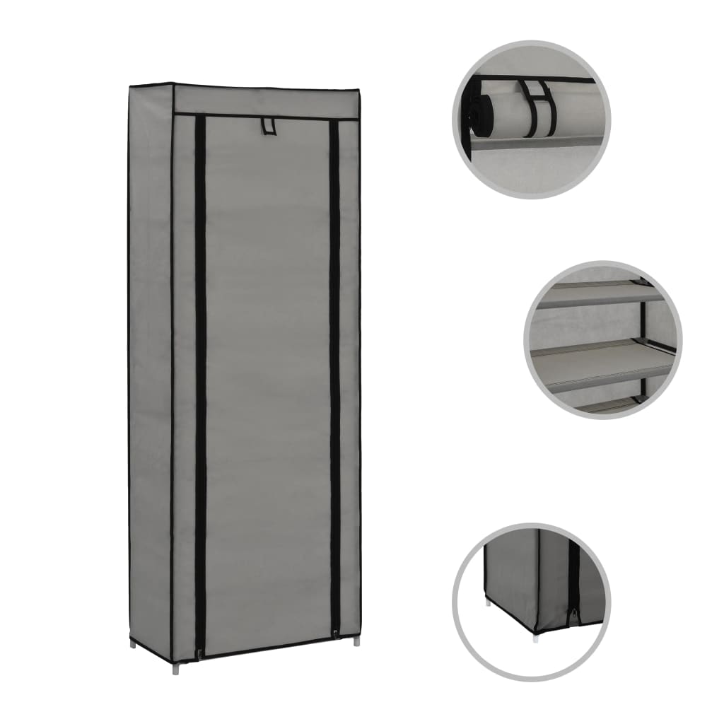Schuhschrank mit Abdeckung Grau 57 x 29 x 162 cm Stoff
