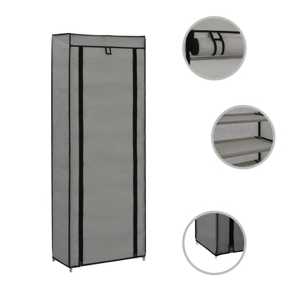Schuhschrank mit Abdeckung Grau 57 x 29 x 162 cm Stoff