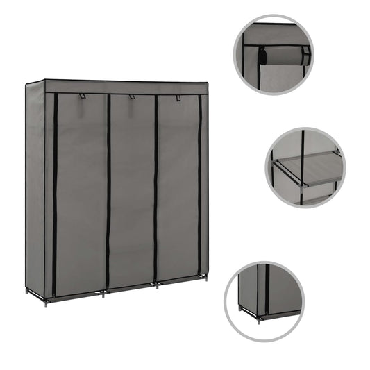 Kleiderschrank mit Fächern und Stangen Grau 150x45x175cm Stoff