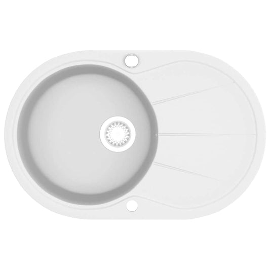 Granitspüle Einzelbecken Oval Weiß