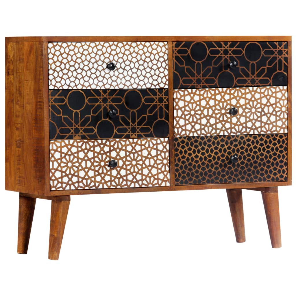 Sideboard mit Druckmustern 90×30×70 cm Massivholz Mango