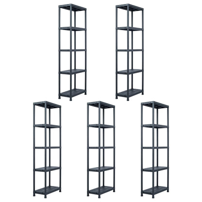 Lagerregale 5 Stk. Schwarz 125 kg 60 x 30 x 180 cm Kunststoff