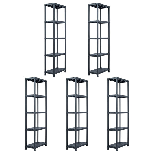 Lagerregale 5 Stk. Schwarz 125 kg 60 x 30 x 180 cm Kunststoff