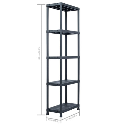 Lagerregale 5 Stk. Schwarz 125 kg 60 x 30 x 180 cm Kunststoff