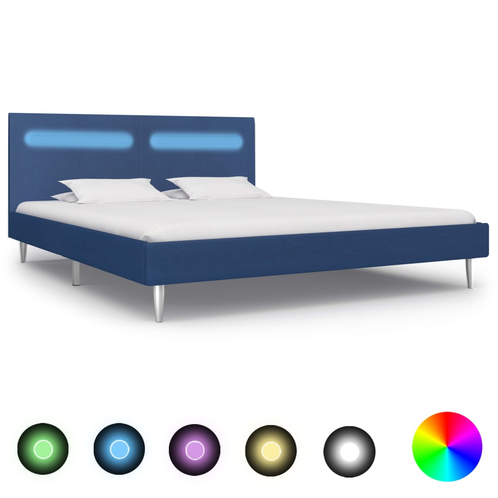 Bettgestell mit LED Blau Stoff 160 x 200 cm