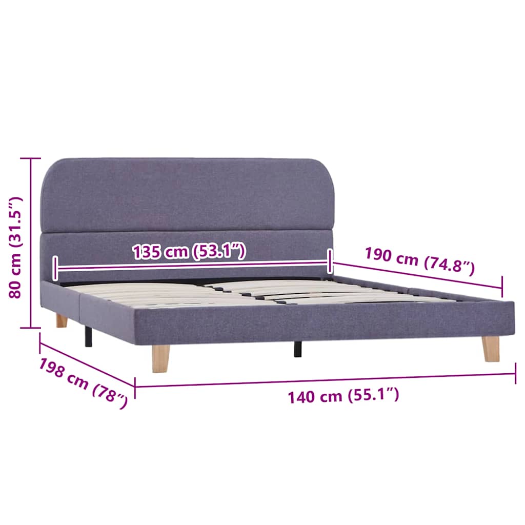 Bettgestell ohne Matratze Hellgrau Stoff 135x190 cm