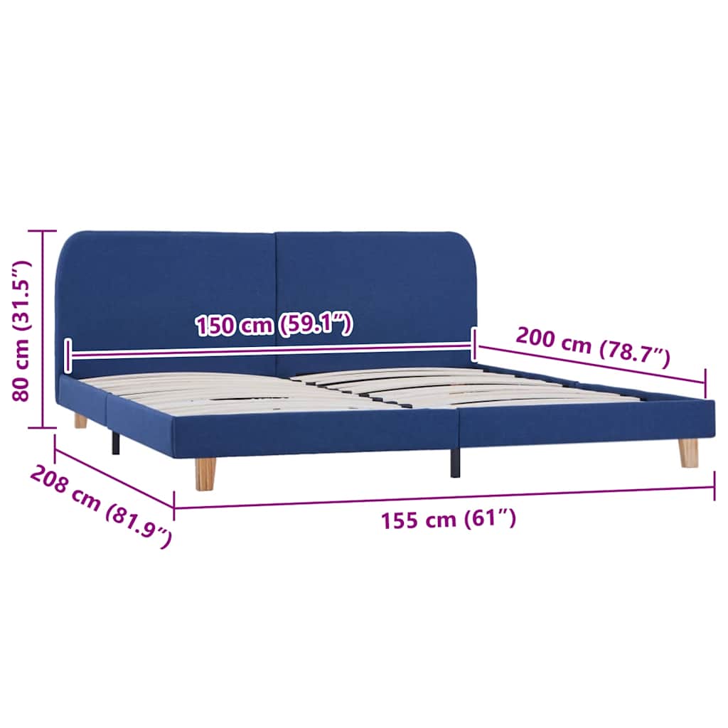 Bettgestell ohne Matratze Blau Stoff 150x200 cm