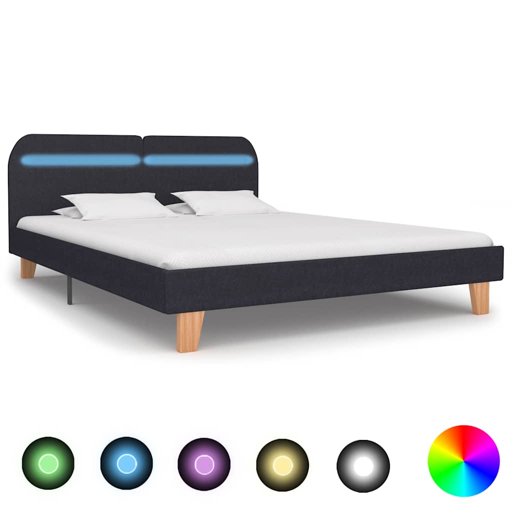 Bettgestell mit LED ohne Matratze Dunkelgrau Stoff 150x200 cm