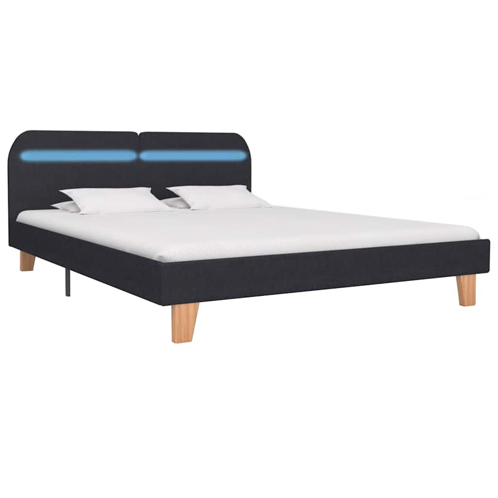 Bettgestell mit LED ohne Matratze Dunkelgrau Stoff 150x200 cm