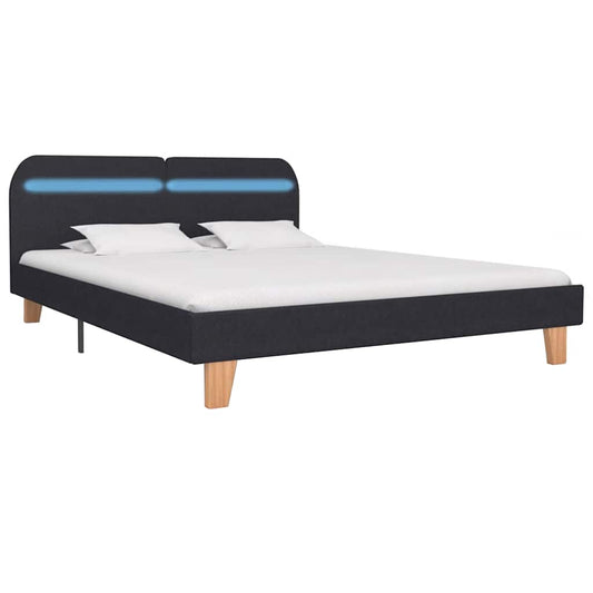 Bettgestell mit LED ohne Matratze Dunkelgrau Stoff 150x200 cm
