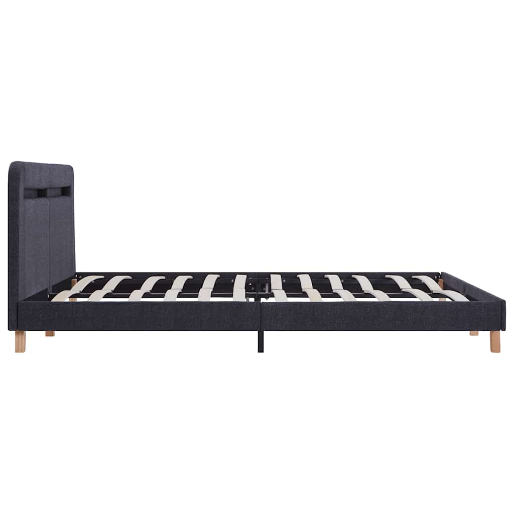 Bettgestell mit LED ohne Matratze Dunkelgrau Stoff 150x200 cm