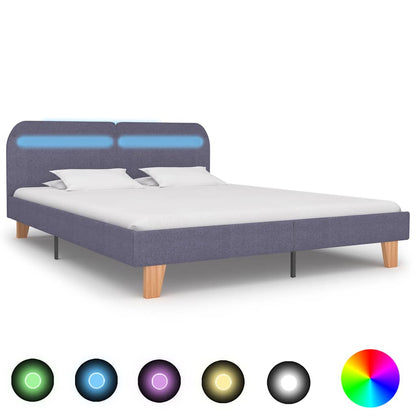 Bettgestell mit LED ohne Matratze Hellgrau Stoff 150x200 cm