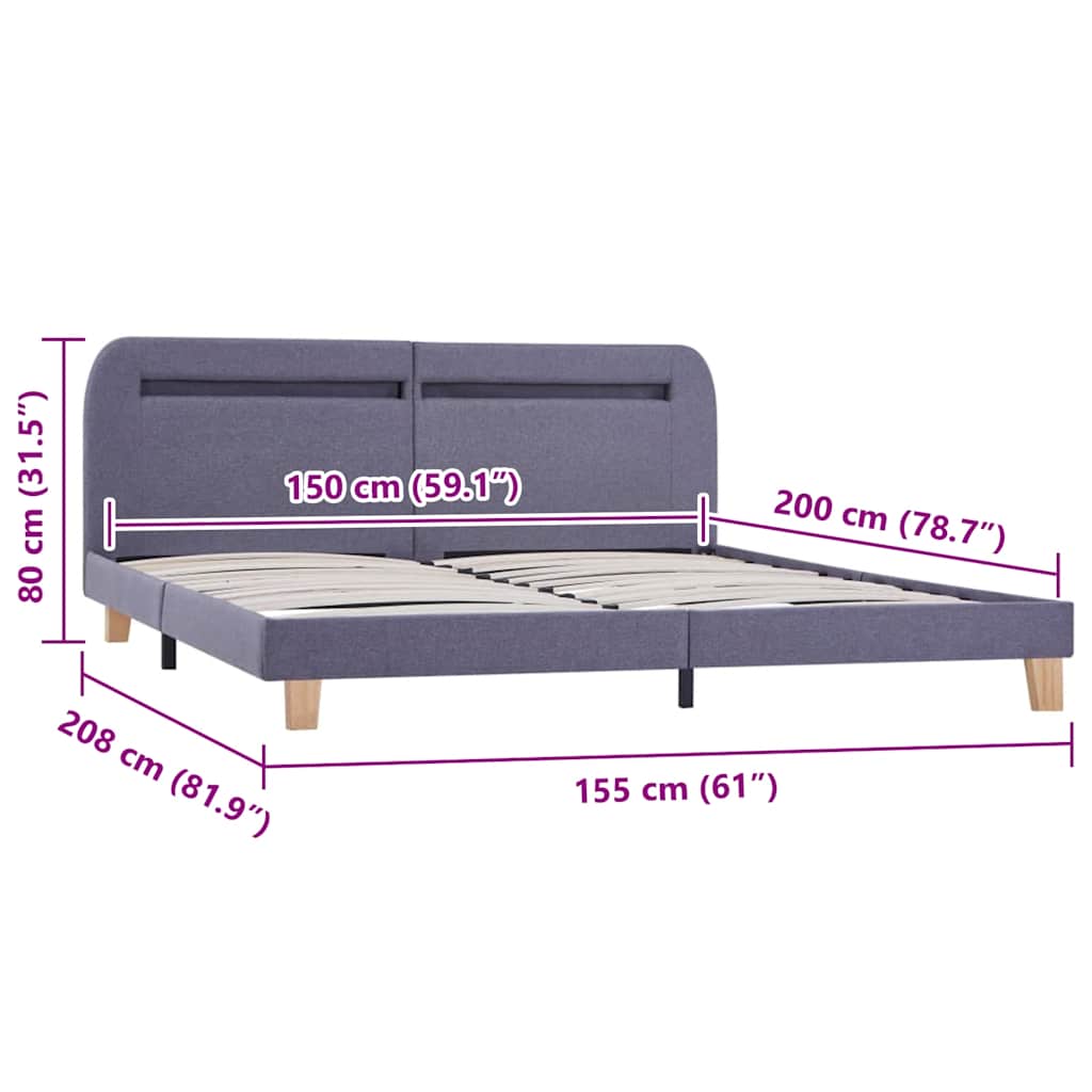 Bettgestell mit LED ohne Matratze Hellgrau Stoff 150x200 cm