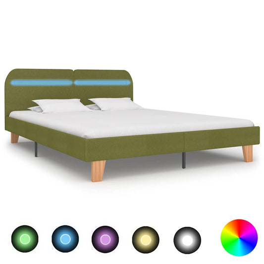 Bettgestell mit LED ohne Matratze Grün Stoff 150x200 cm