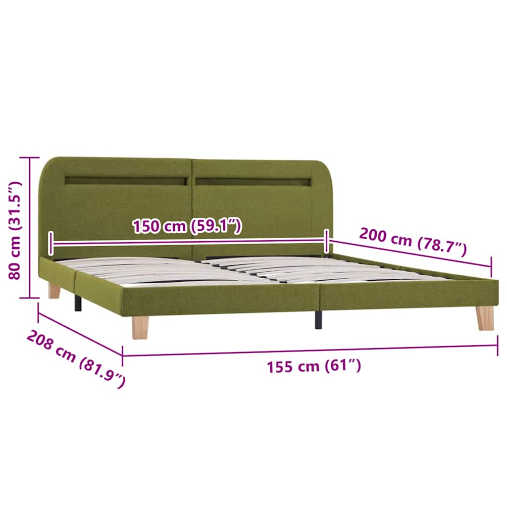 Bettgestell mit LED ohne Matratze Grün Stoff 150x200 cm