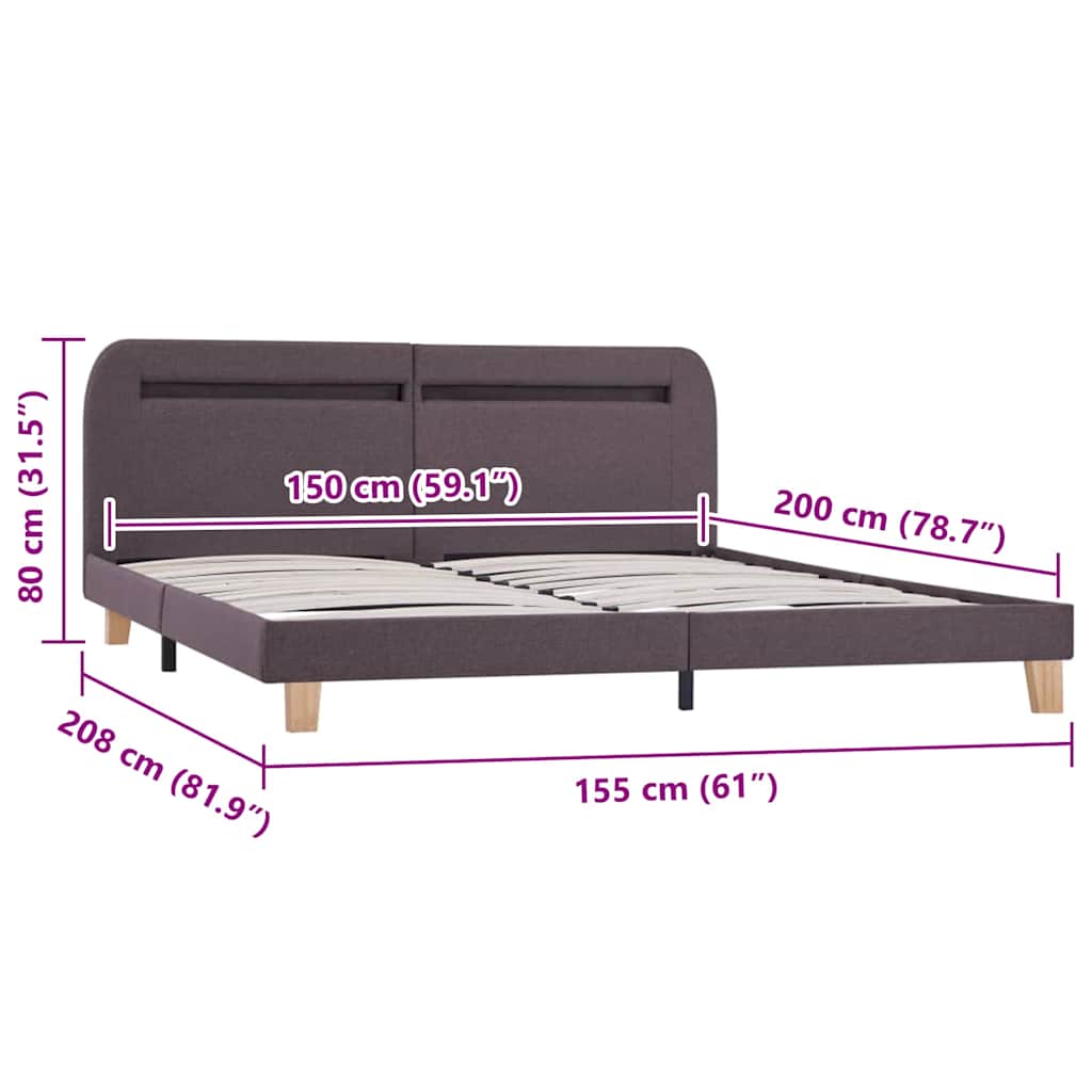 Bettgestell mit LED ohne Matratze Taupe Stoff 150x200 cm