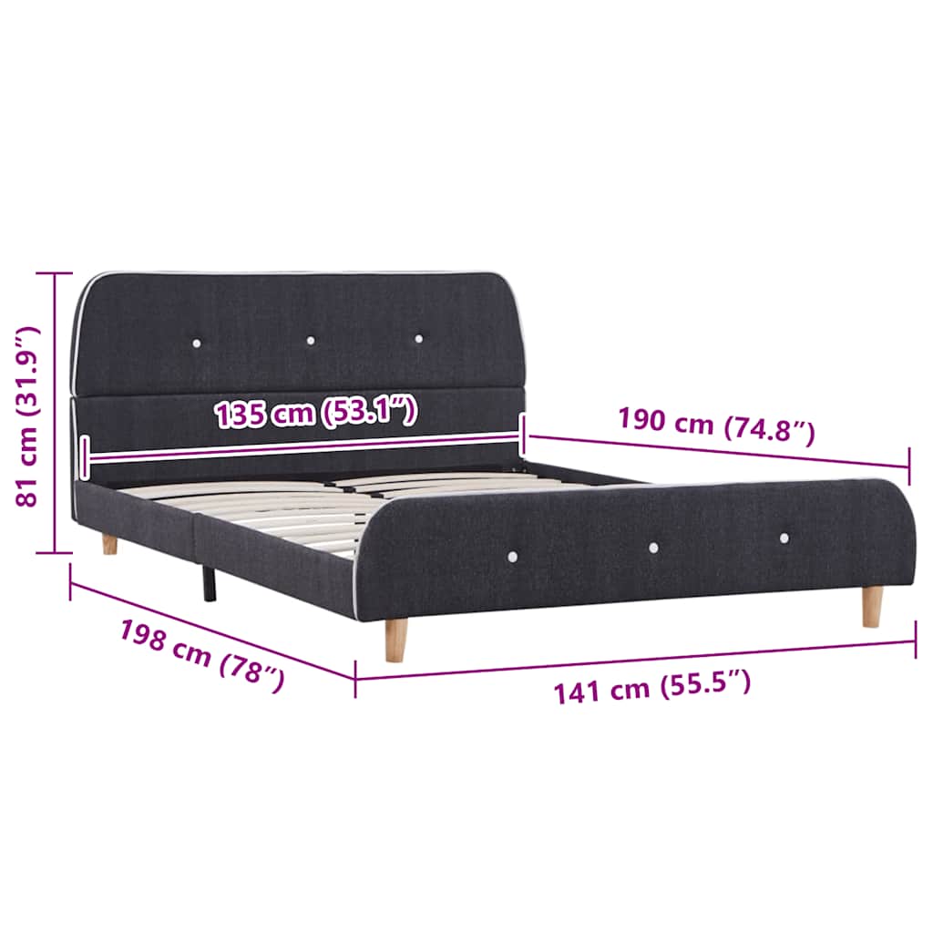 Bettgestell ohne Matratze Dunkelgrau Stoff 135x190 cm
