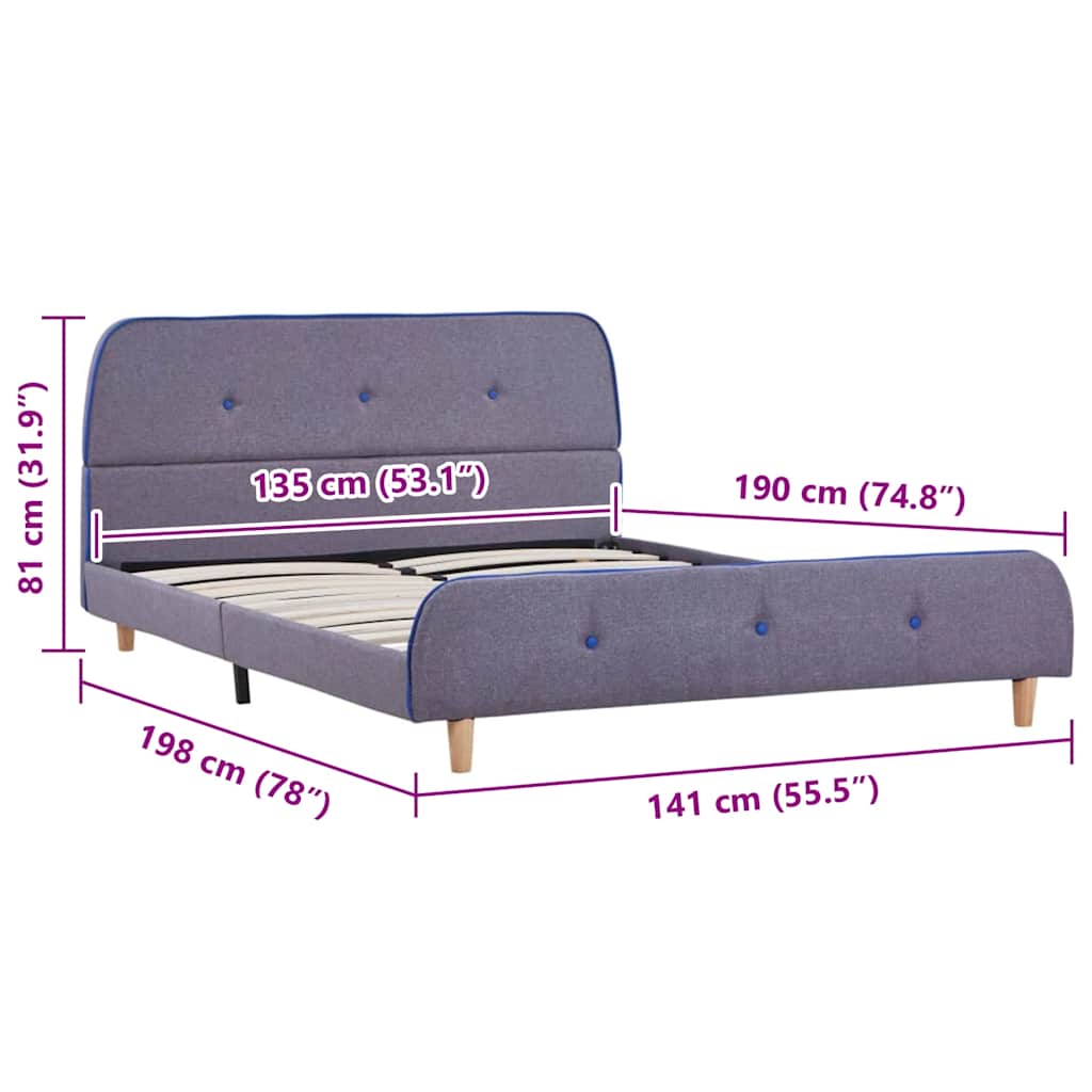 Bettgestell ohne Matratze Hellgrau Stoff 135x190 cm